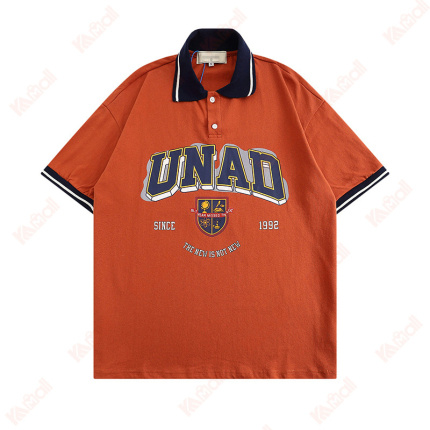 letter pattern red t shirts with collar